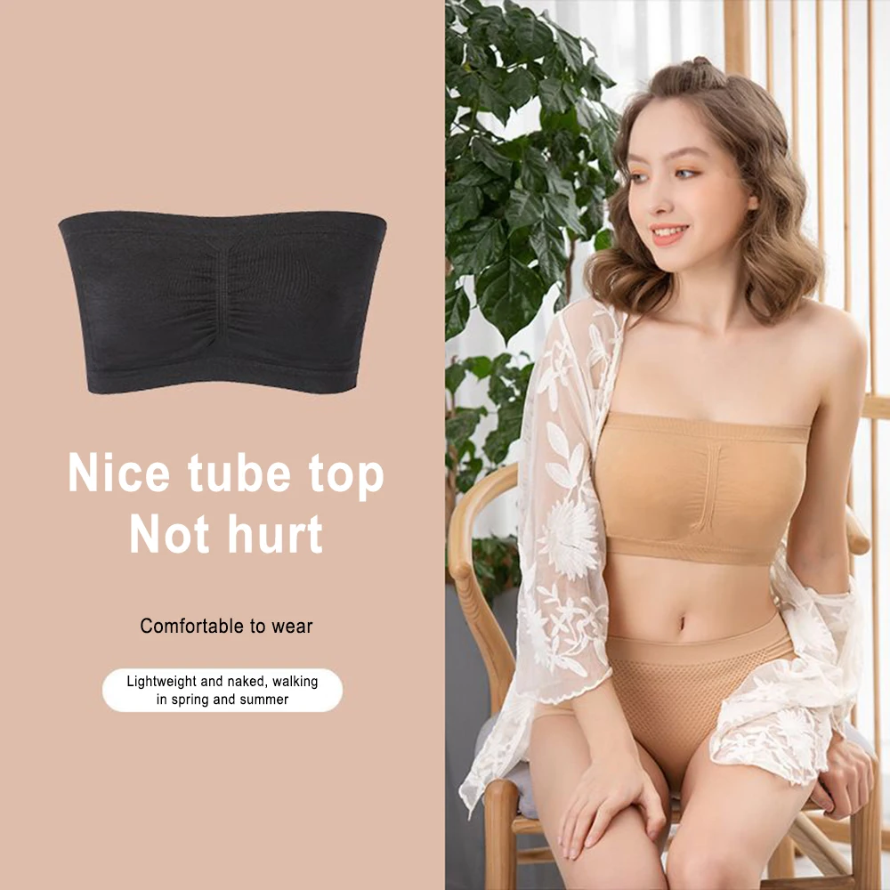 

ZUZZEE Strapless Tube Top Sexy Invisible Large Size Bra Seamless Wrap Chest Underwear No Steel Ring Sports Bra