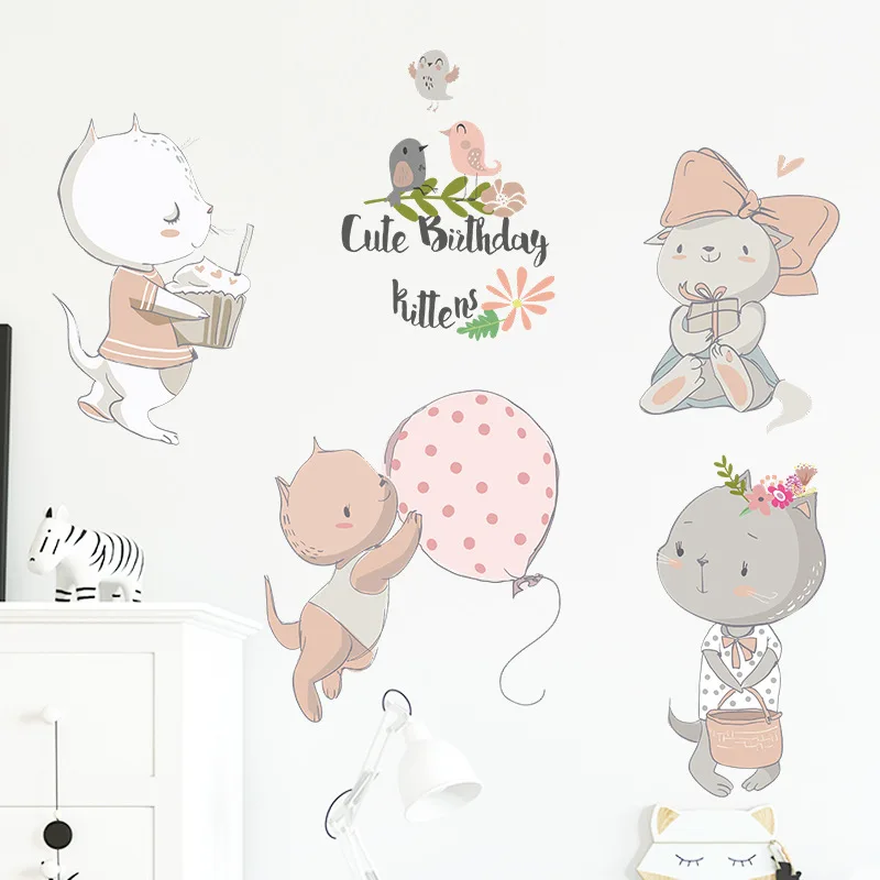 Cartoon Cute Kittens Cats Play Games Wall Stickers Baby Nursery Wall Decals Home Decoration Decorative Stickers Murals Wallpaper