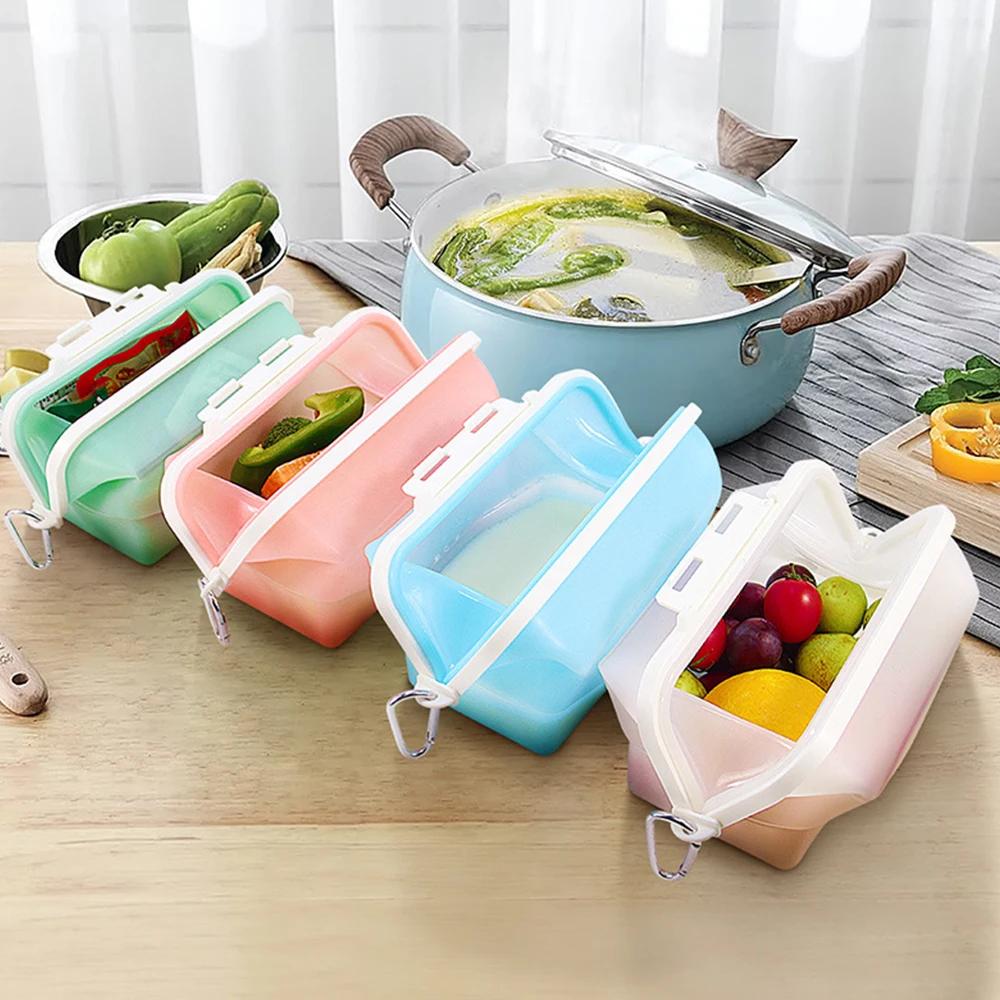 

Silicone Food Storage Bag Reusable Ziplock Bag Fresh Bag Leakproof Container Kitchen Organizer for Refrigeration Microwave Oven