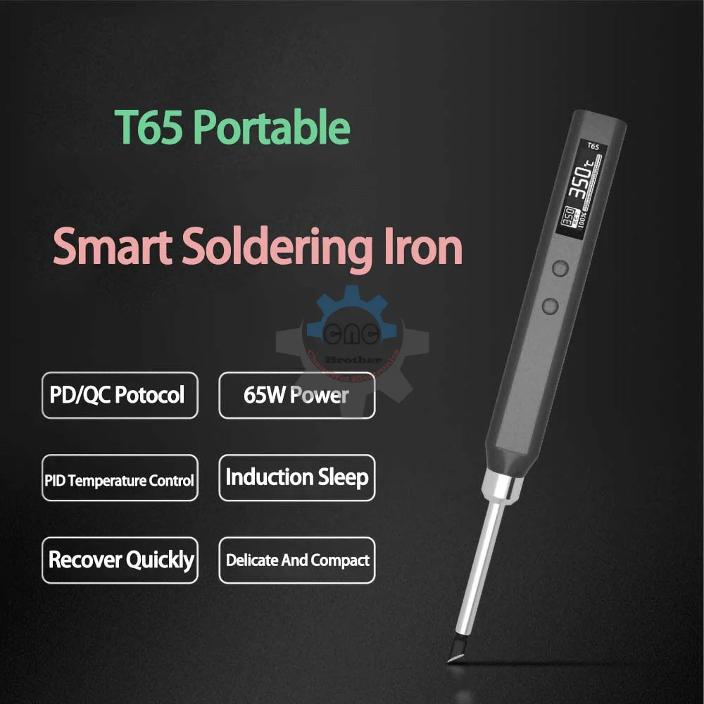 T65 Smart Electric Soldering Iron Portable Mini Soldering Station 65W QC/PD Power Supply Digital Display Constant Temperature