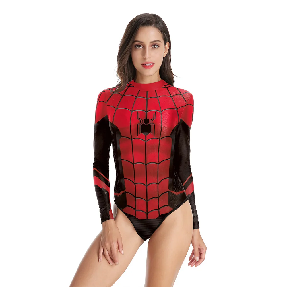

Women One Piece Swimsuit Superhero Printed Long Sleeve Swimwear Water Sport Suit Swim Beach Wear Bathing Surfing Bodysuit Female