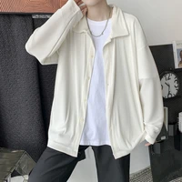 long sleeve blouse solid color single breasted male shirts korean pleated men oversized shirts spring casual
