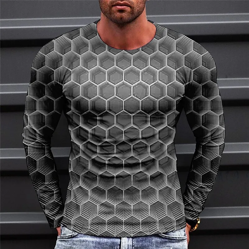 

Men's T shirt Tee Abstract Graphic Prints Crew Neck Green Blue Purple Gray 3D Print Outdoor Street Long Sleeve Print Clothing