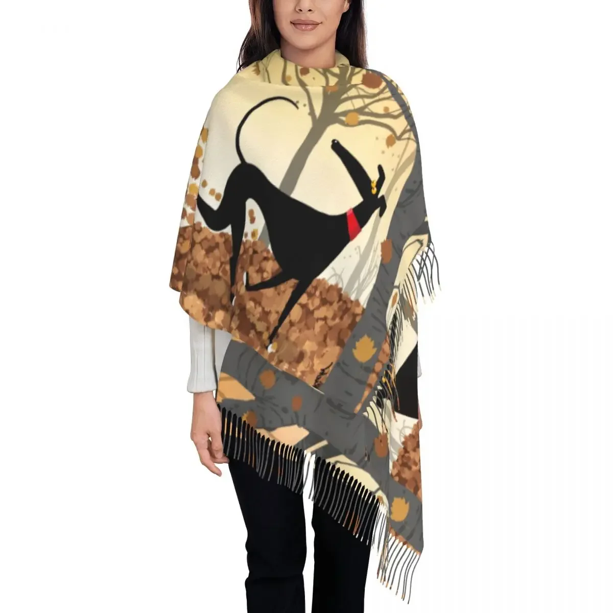

Lady Long Autumn Hound Scarves Women Winter Soft Warm Tassel Shawl Wraps Greyhound Whippet Dog Scarf