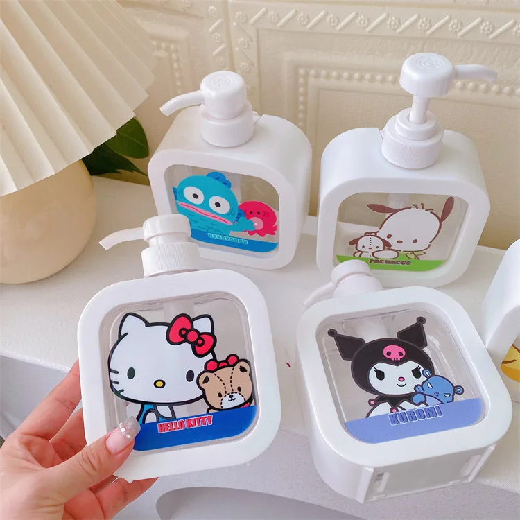 

300ML Sanrio Split Bottle Kawaii Cinnamoroll Hello Kitty Hand Sanitizer Press Bottle Portable Travel Press Storage Bottle