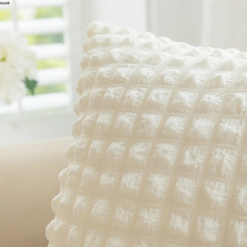 

Cream Style Plaid Cushion Cover Simple Solid Color Elastic Puff Pillow Case for Sofa Bedroom Decor pillows decor home