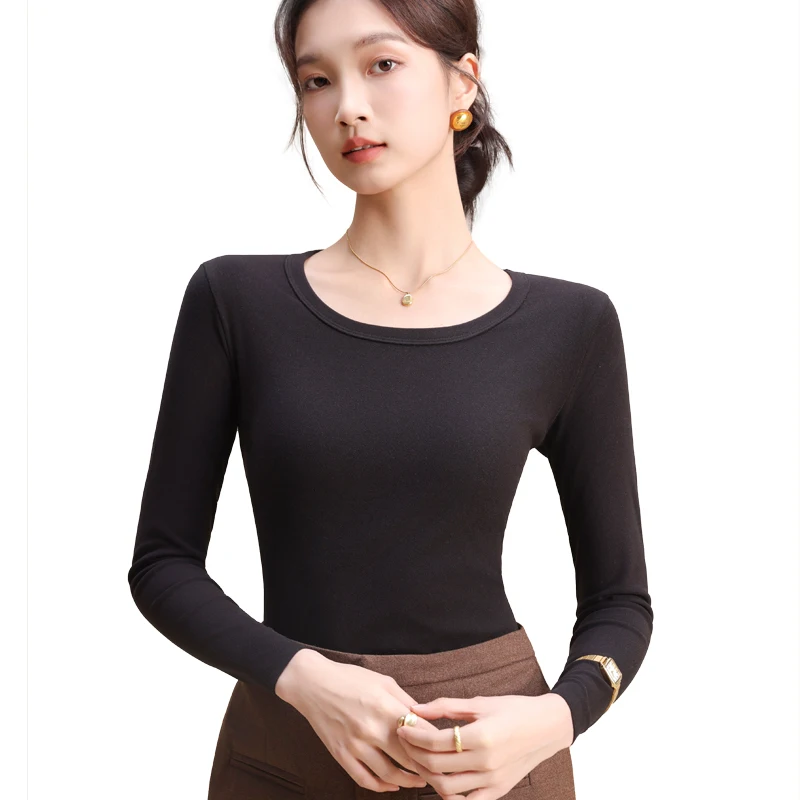  Autumn and Winter 2024 New Bottoming Shirt Women round Neck Warm Slim fit Inner wear Slimming Long sleeve Base