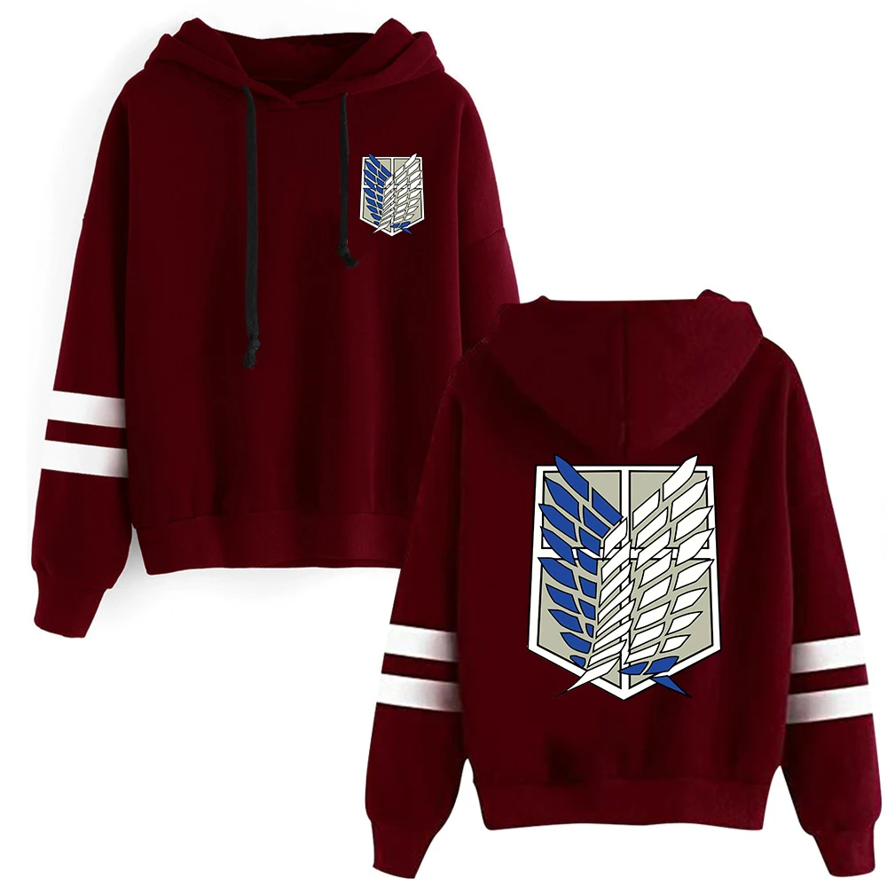 

Anime Printed Attack on Titan Long Sleeved Striped Hooded Sweatshirt Pullovers Tops Harajuku Spring Autumn Pullovers Oversized