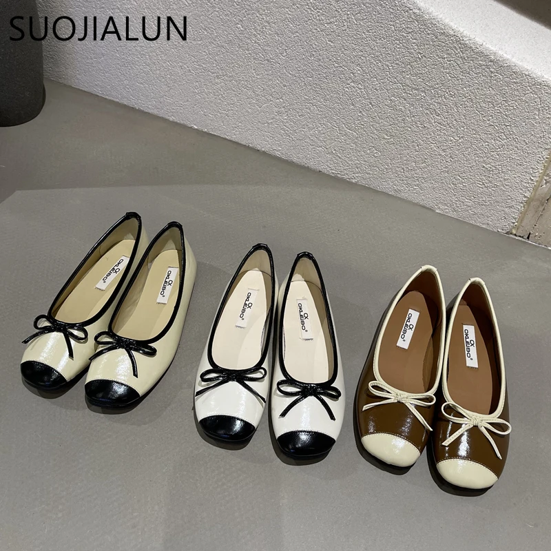SUOJIAUN 2023 Spring New Women Flats Ballet Fashion Bow-knot Flats Female Shallow Ballerina Slip On Moccasin Mixed Colors Mujer
