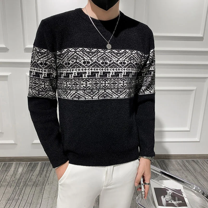 

Men Causal O-Neck Fashion Printed Fall Winter Streetwear Christmas Pullover Knitted Jumper Sweater Slim Fit Male Clothes