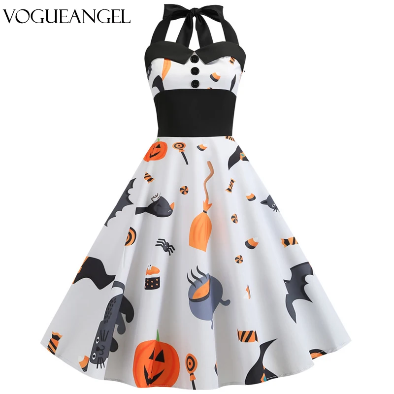 Лидер продаж женское винтажное платье с принтом тыквы и черепа на Хэллоуин