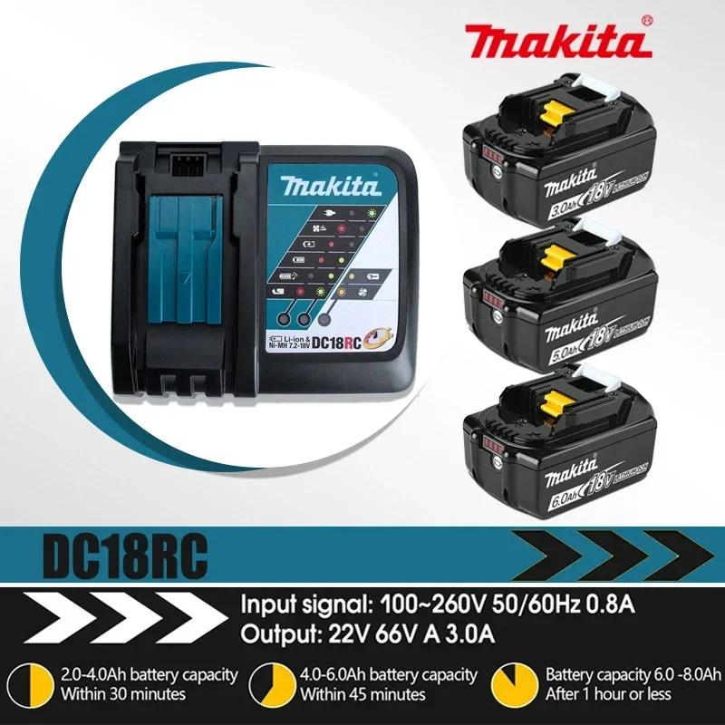 Оригинальное зарядное устройство Makita для литий-ионных аккумуляторов DC18RC со