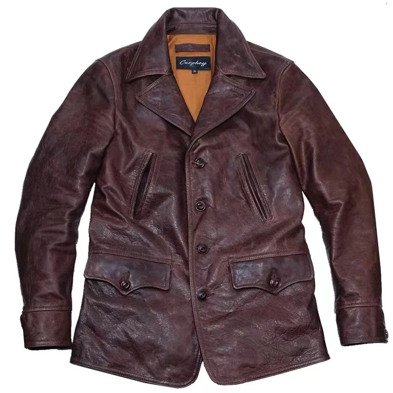 

Мужская кожаная куртка из натуральной кожи, винтажная мотоциклетная куртка-бомбер в стиле милитари