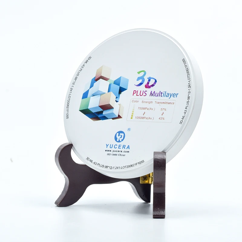 Preshaded 3D Plus Multilayer 6 Layers Different Color  43% to 49%  Translucency Dental Zirconia Disc Open System