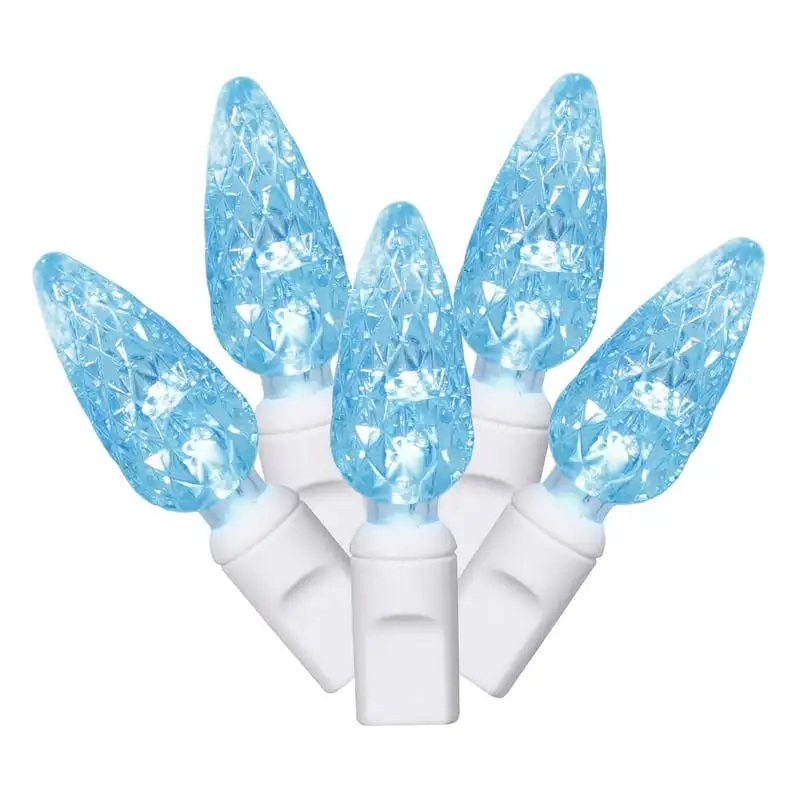 

Teal C6 LED Light on White Wire, 25' Christmas Single Mold Light Strand