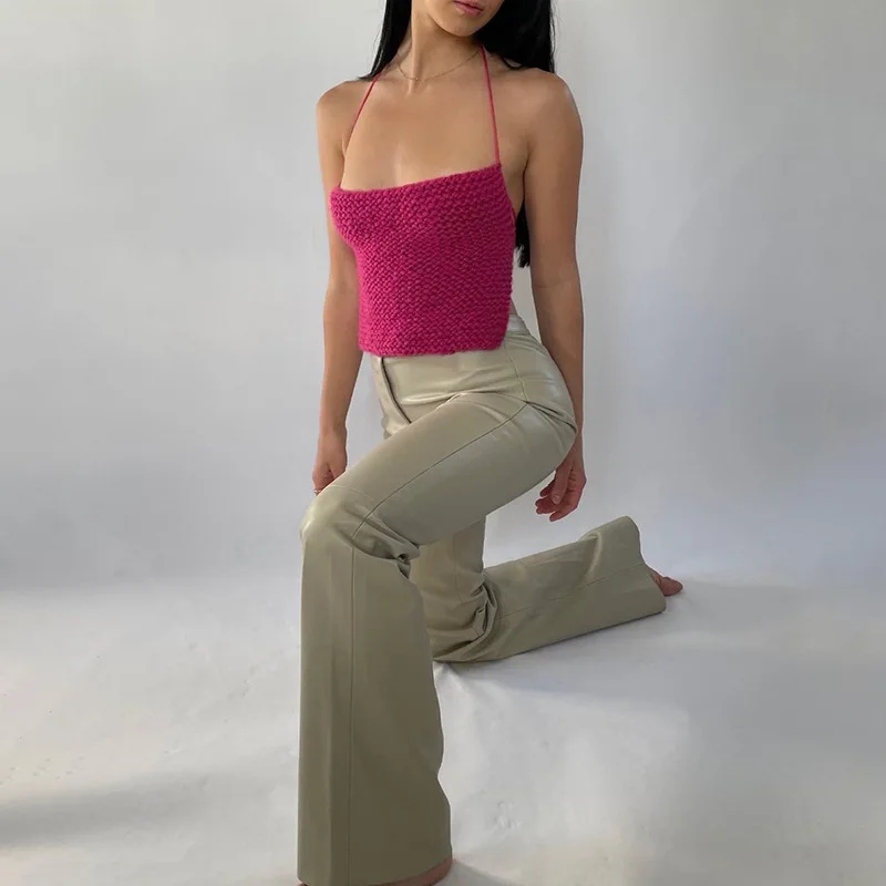 

Женский укороченный топ на бретелях-спагетти, однотонная бандажная рубашка, одежда для женщин, 2022