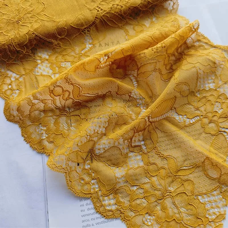 

15meters Lace Fabric Yellow Floral Elastic Stretch Lace Trim for Underwear Lingerie and Clothes