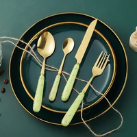 dinnerware set ceramic handle fork spoon knife cutlery stainless steel western silverware for kitchen tableware set