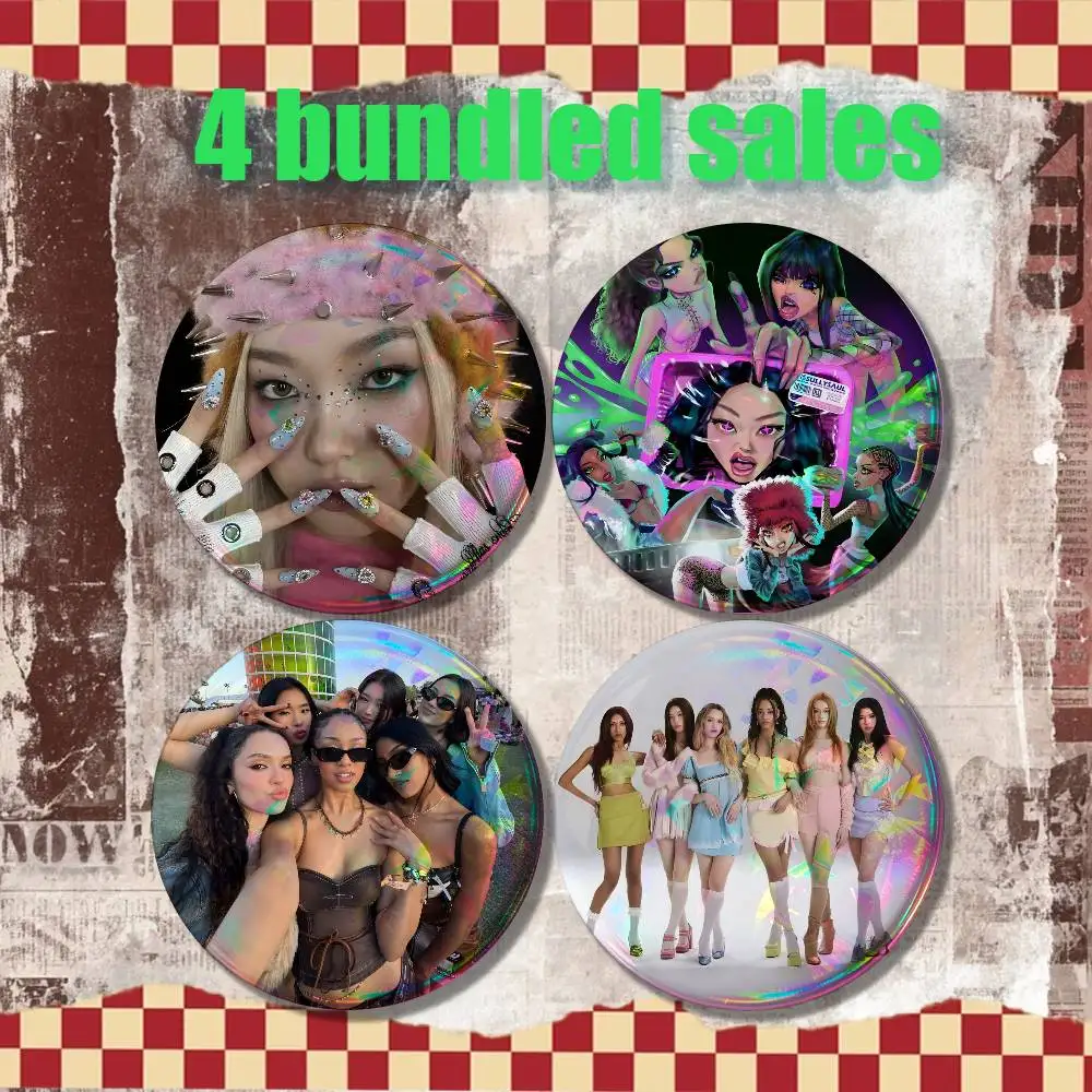 Броши K-Katseye Gnarly Girls для аксессуаров к рюкзакам, круглые эмалевые значки 25, 32, 44, 58, 75 мм, набор из 4 штук, мультяшные аниме-значки (art.: 3920dab549fe8) - 3920dab549fe8
