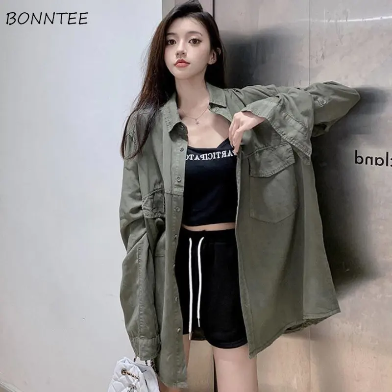 

Basic Jackets Women Long Style Loose Vintage BF Leisure Spring Retro OL Outerwear Harajuku Y2k Chic Female New Arrivals Fashion