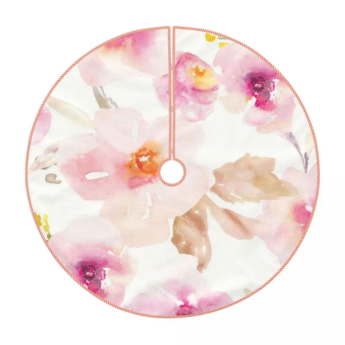 

Modern Watercolor Floral Pattern Christmas Tree Skirt Home Decor 30" Linen Tree Mat For New Year Party Decorations Supplies