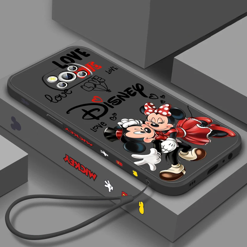 

Disney Mickey Mouse Minnie For Xiaomi Mi Poco X5 X4 X3 M5 M5S M4 M3 F5 F4 F3 F2 C40 Pro GT NFC 5G Liquid Left Rope Phone Case