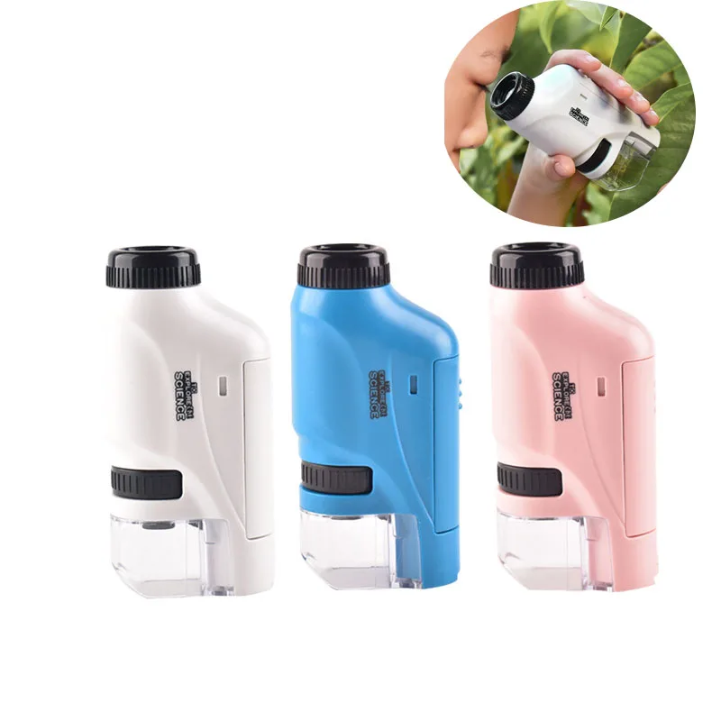 Детский ручной микроскоп 60-120X Карманный на батарейках мини-микроскоп со