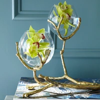 brass two vase crystal holder global view art decor high quality clear crystal home accessories delicate decorative furnishings