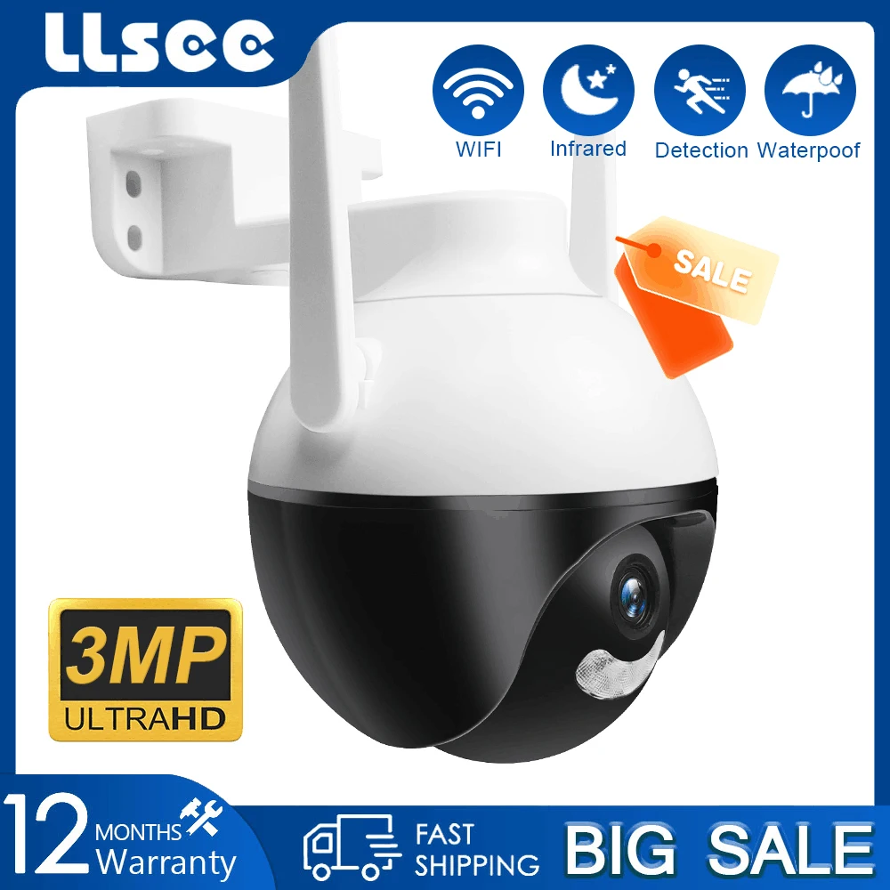 

LLSEE (ICSEE-APP), WIFI camera, HD 3MP, PTZ, IP66 waterproof, color night vision, outdoor wireless IP surveillance camera