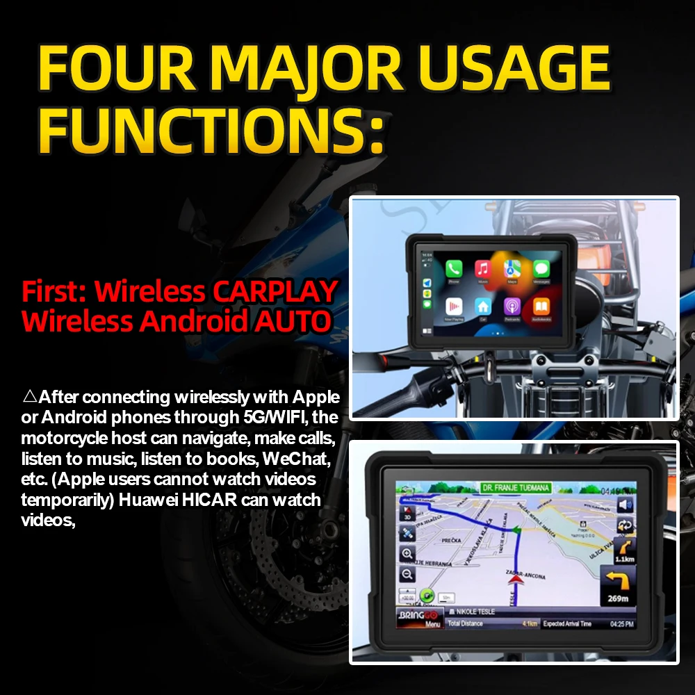 5-дюймовый GPS-навигатор для мотоцикла беспроводной портативный экран CarPlay