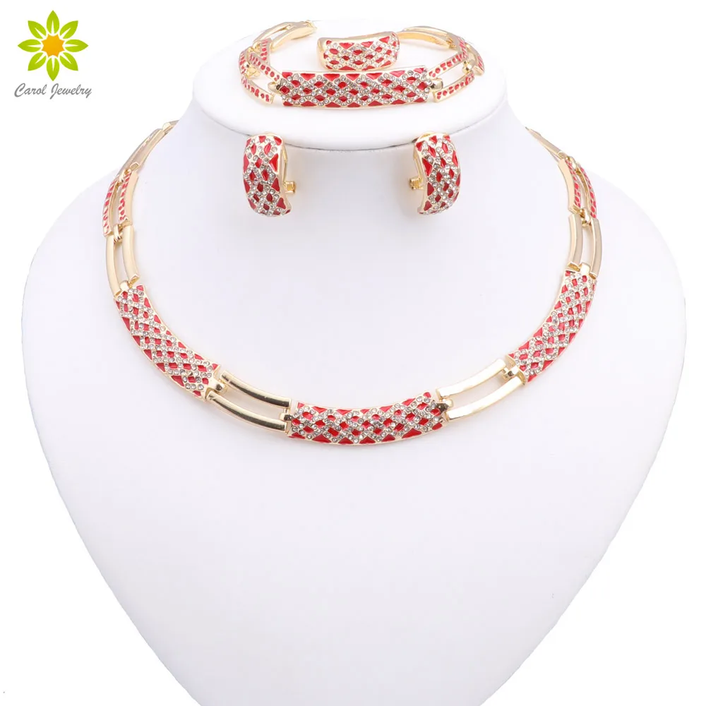 

Модный комплект ювелирных изделий с кристаллами и золотым покрытием, свадебное ожерелье, серьги, браслет, кольцо для женщин