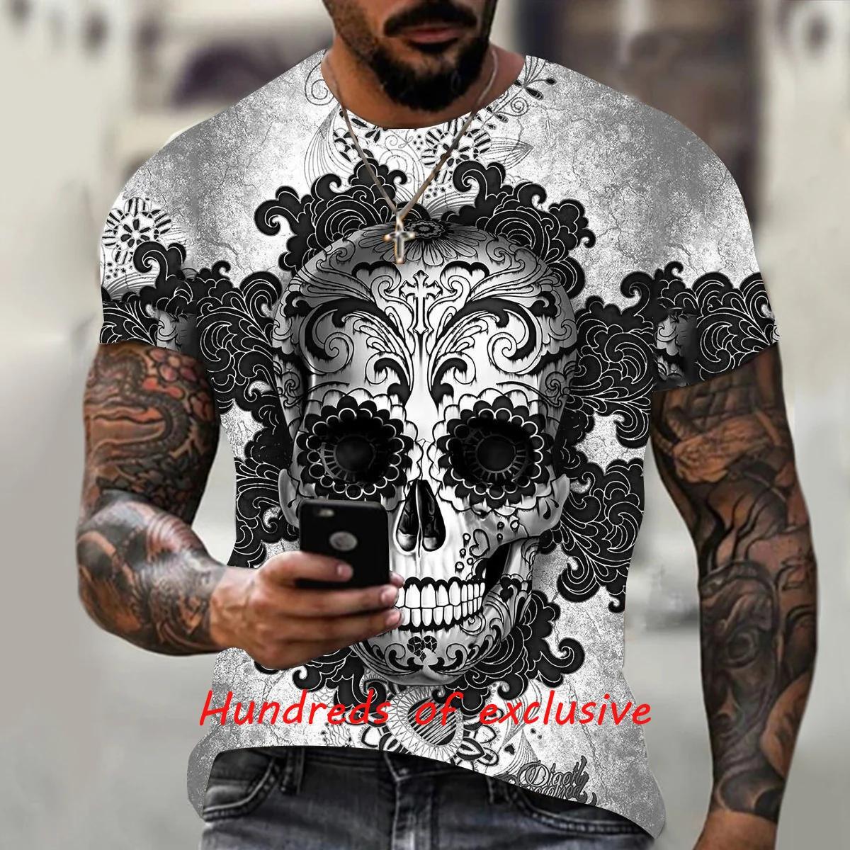 

High Street Casual Popular T-shirt Fun Dog Print Round Neck Tops Loose Well Worn Temperament Personality Handsome Boys Short-sl