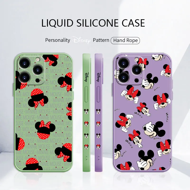 

Matte Trend Silicone Liquid Funda Case for iPhone 11 12 13 Pro Max 7 8 Plus SE XS 8+ 8p 6S SE2022 Disney Mickey Minnie Cute