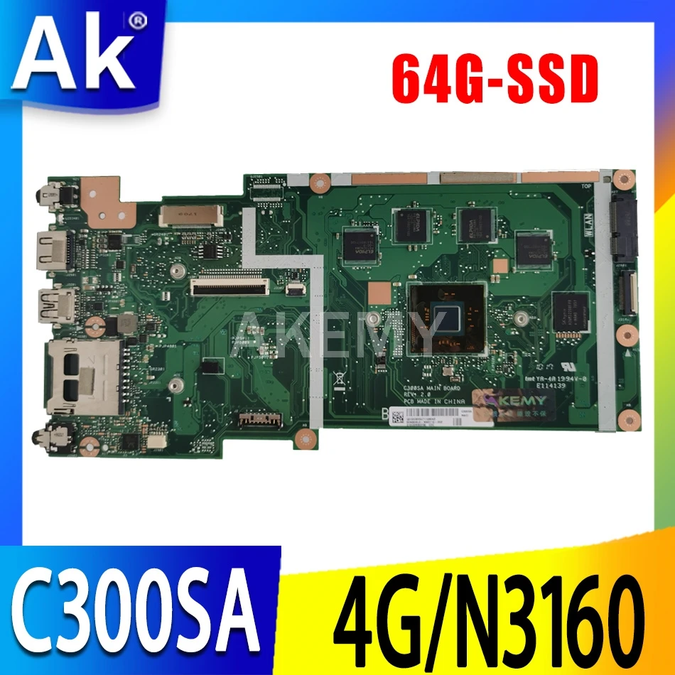 

90NB0BL0-R02400 For ASUS C300SA C300S motherboard Laptop REV2.0 C300SA Main Board W/ 4G RAM N3160 4-Cores CPU 64G-SSD