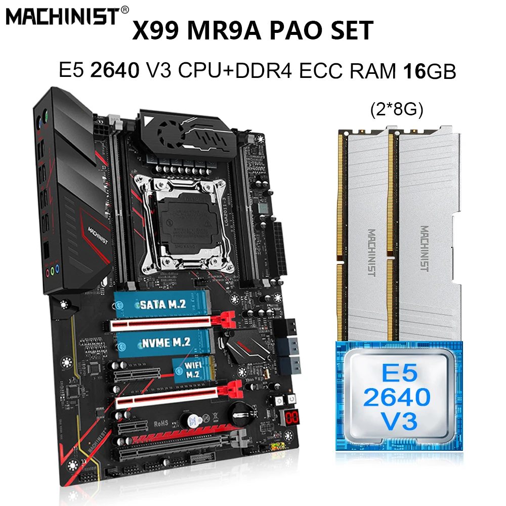 MACHINIST Motherboard Kit With E5 2640 V3 CPU Set 16G(2*8) DDR4 ECC RAM Memory USB 3.0 Nvme M.2 LGA 2011-3 Slot MR9A-PRO 2.1