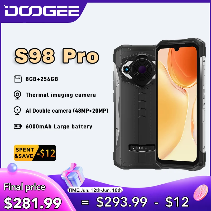 DOOGEE S98 Pro Rugged Phone 8+256GB Thermal Imaging Camera 20MP Night Vision Cellphone Helio G96  6.3 Phone 6000mAh battery