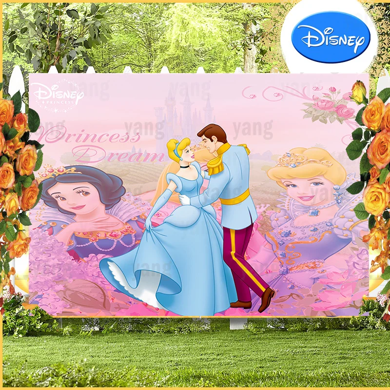 Disney Wedding Cinderella Castle Blue Dress Princess Backdrop Girls Birthday Party Decor Custom Background Banner Baby Shower