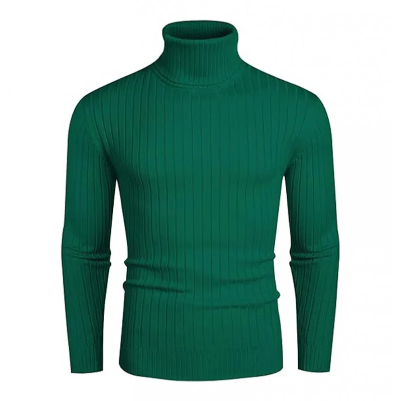2024 новый мужской свитер с высоким воротом однотонный пуловер вязаный теплый