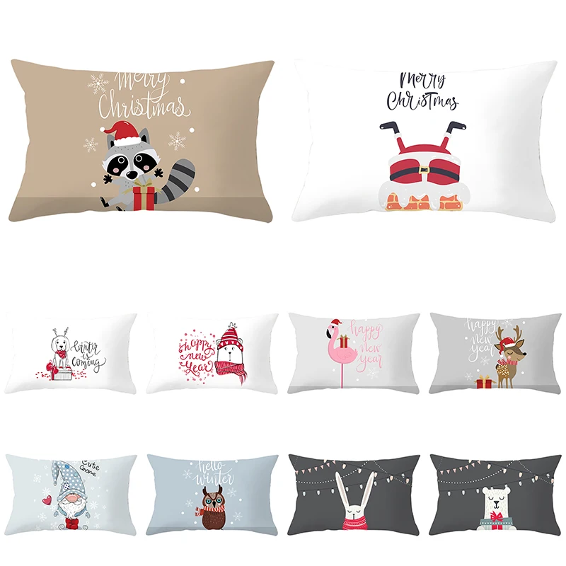 

Cartoon Christmas Waist Cushion Cover for Sofa Throw Pillow Cover Home Decor 30x50cm Pillow Case Cojines Decorativos Para Sofá