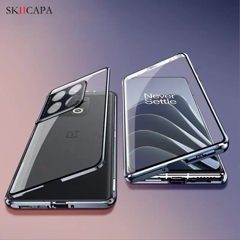 for oneplus 10 pro magnetic adsorption tempered glass phone case for one plus 10 pro 5g 360 double sided transparent flip cover free global shipping