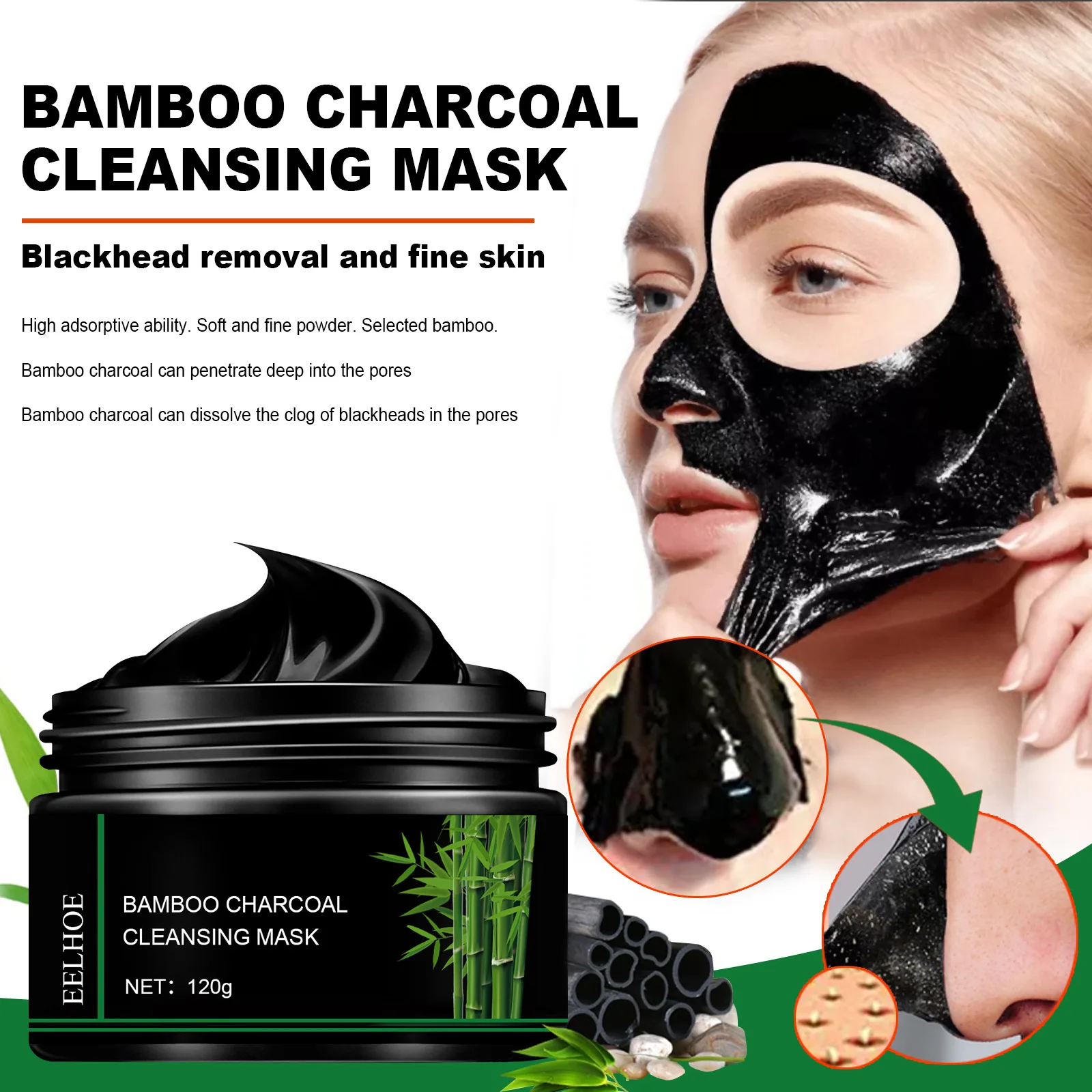 

Free Ship EELHOE Blackhead Remover Mask Deep Cleansing Bamboo Charcoal Peel Off Face Mask Strip Clay Mask Oil Control Skin Care