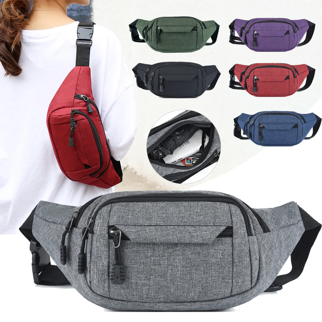 

Men Women Waist Bag pack Purse Casual Large Phone Belt Bag Pouch Canvas Travel Phone Bag Fanny Banana Hip Bags