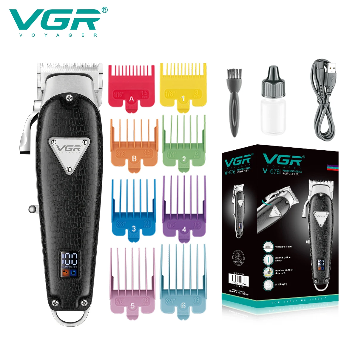 

VGR Hair Clipper Men Professional Hair Trimmer Beard Trimmer Hair Cutting Machine Haircut Leather Rechargeable Cordless V-676