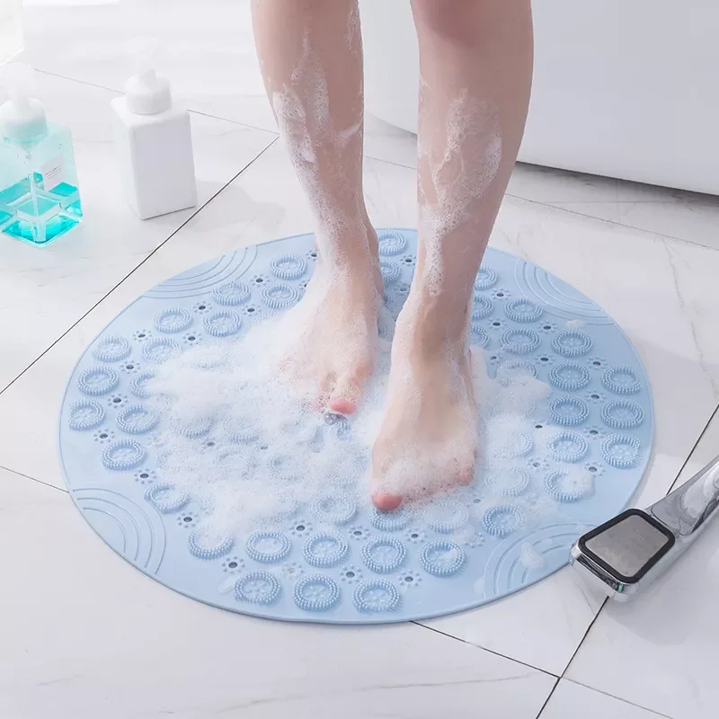 

2023NEW Bathroom Mat Anti-slip Sucker Round Silicone Bathing Rugs Soft Shower Carpet Solid Color Foot Massage Pad Bathtub Bath M