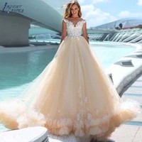 illusion cap sleeves wedding dresses for women tulle lace appliques robe de mari%c3%a9e custom made bride ball gown vintage bridal