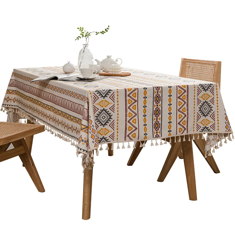 

Ethnic style dining tablecloth ins camping mat waterproof and oil resistant cotton linen printed tea table cloth