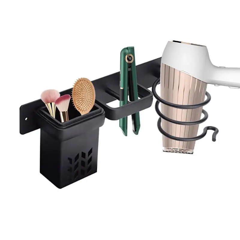 

Hairdryer Holder Bathroom Shelf Rack Black With Detachable Storage Box Hair Dryer Holder Wall Mount Hair Dryer Accessories For
