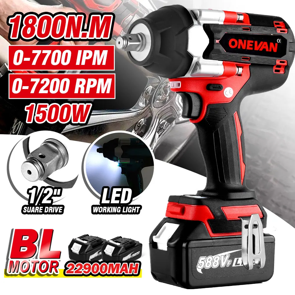 1800N.M Torque Brushless Electric Impact Wrench For Trucks 1/2 inch Cordless Wrench Driver Power Tool For Makita 18V Battery