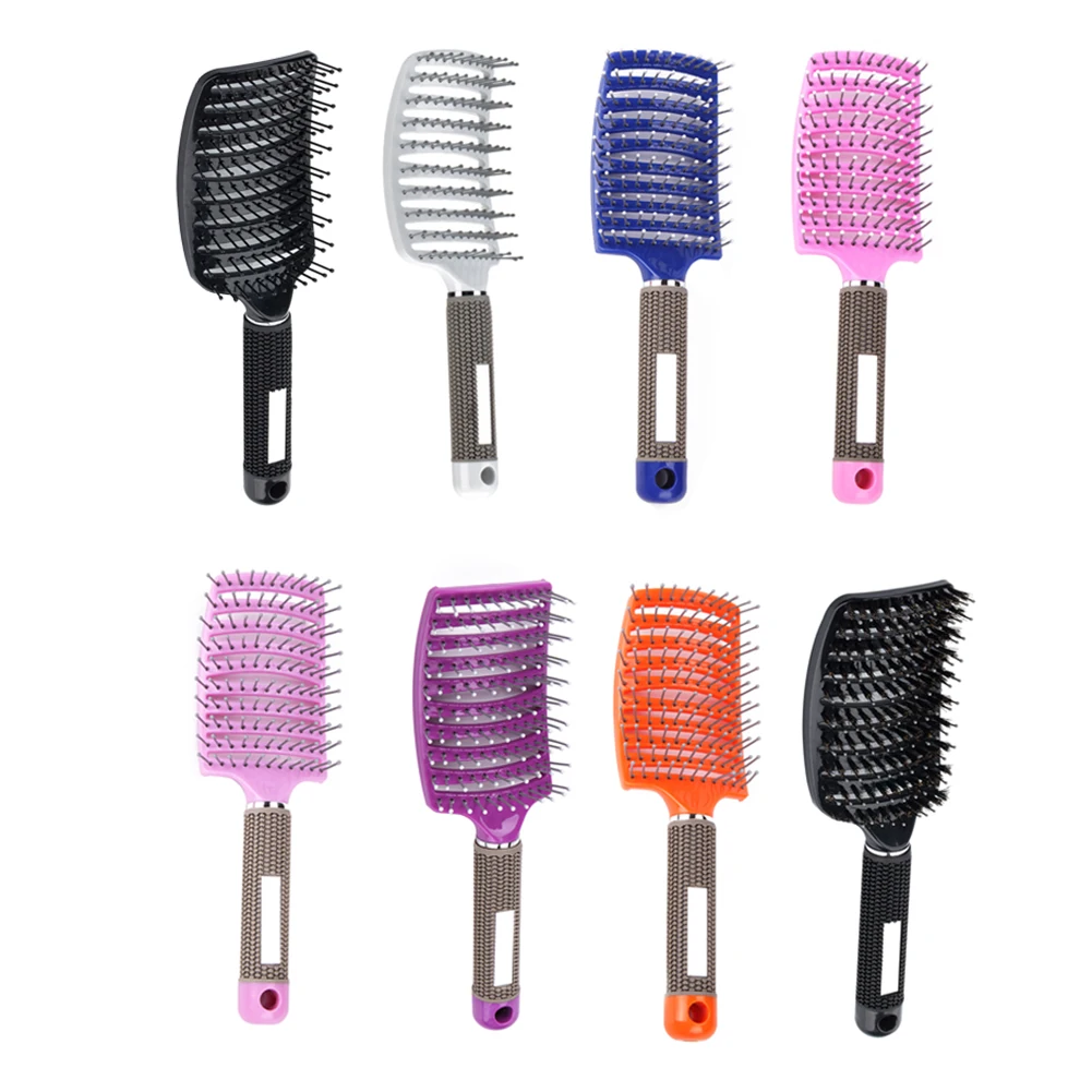 

Hair Scalp Massage Comb Hairbrush Bristle Nylon Women Wet Dry Curly Detangle Hair Brush Curved Row Hairdressing Styling Tools