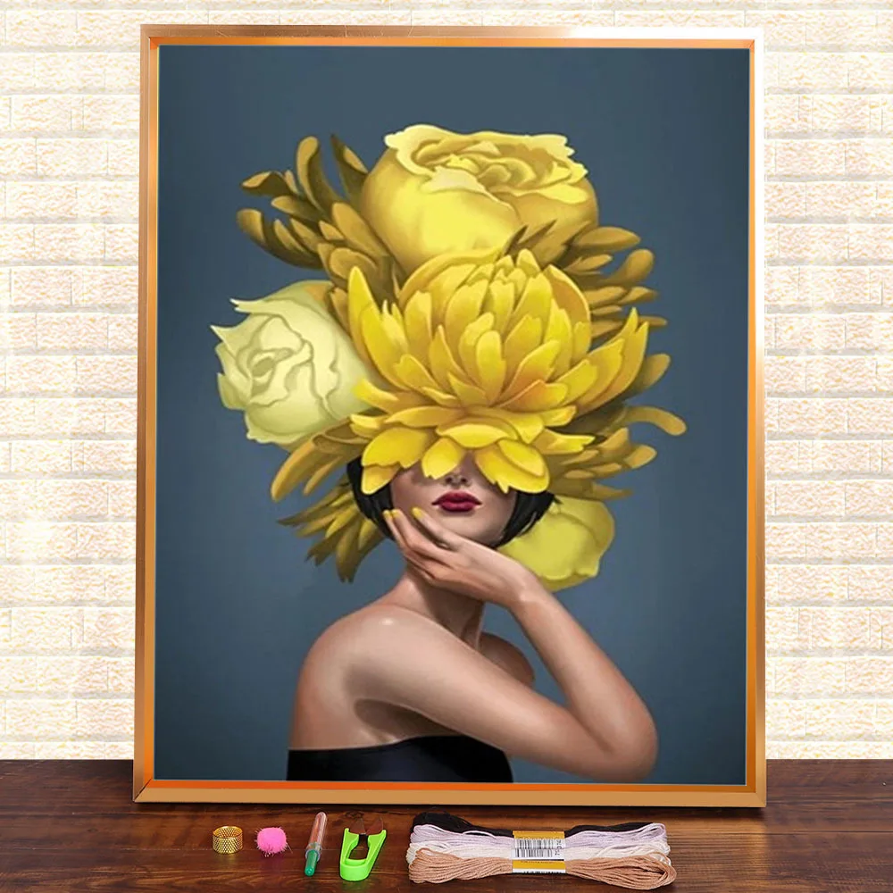 

Вышивка крестиком 11CT с цветочным принтом для женщин и девочек, узоры DMC для вязания ниток, шитья, рукоделия, хобби, подарок, Декор